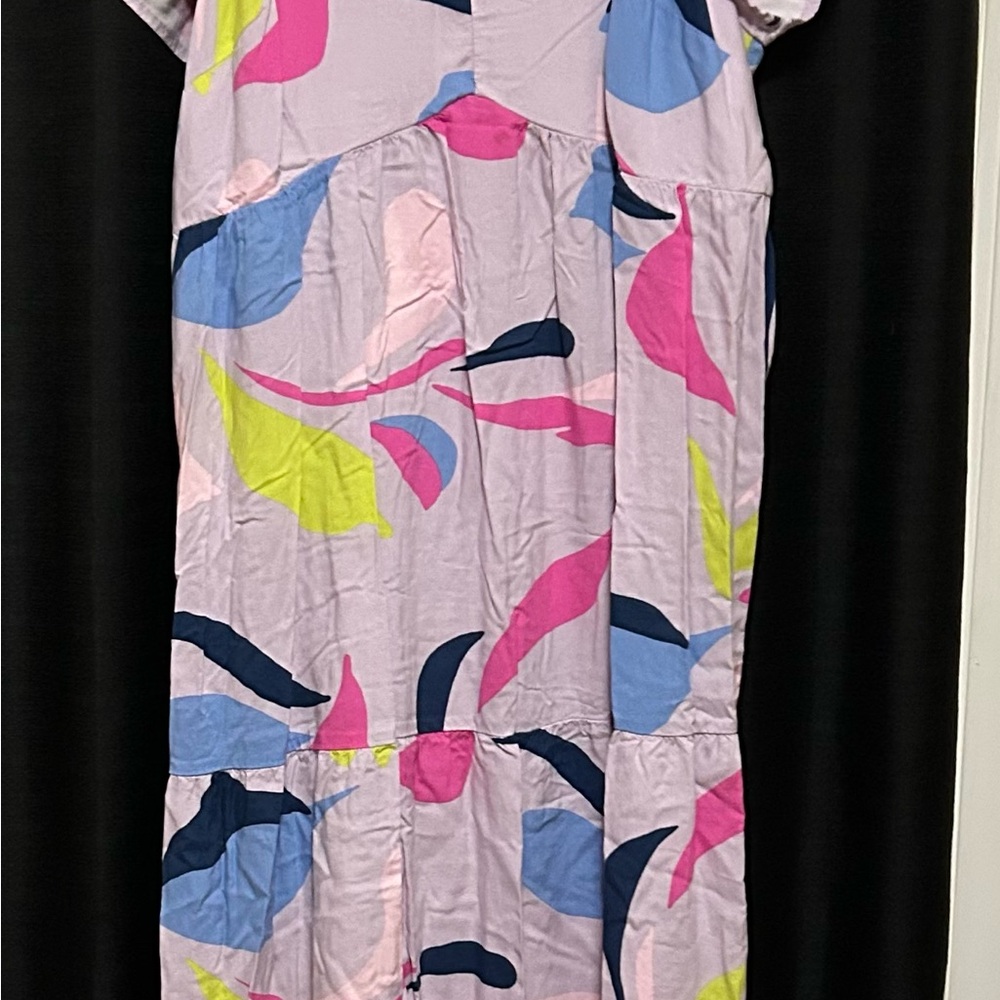 Lilac Abstract Print Women’s Midi Dress - Pink & Blue Accents